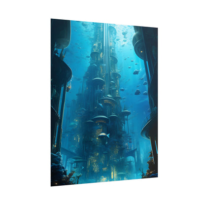 Future Metropolis: Underwater Cityscape Digital Art - Poster