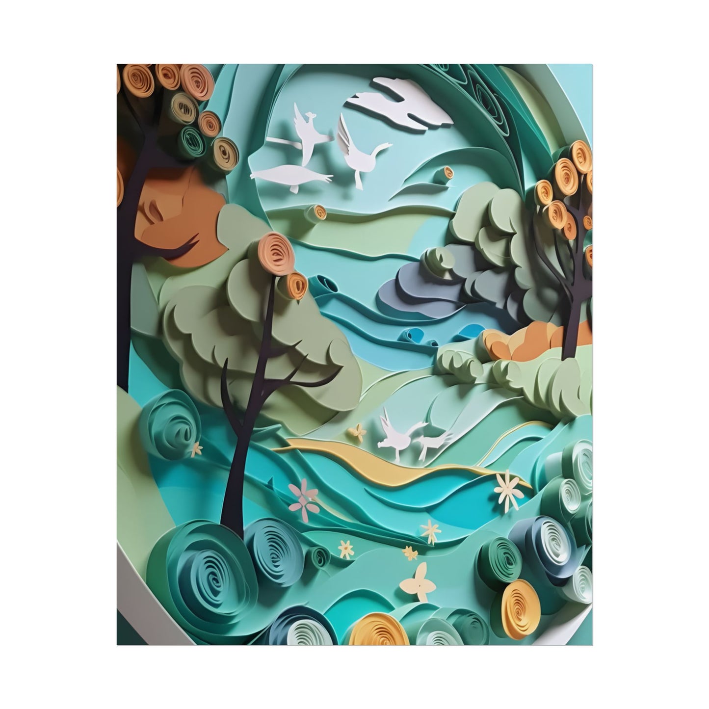 Eye-Catching Beach Landscape: Paper Quilling Art - Poster