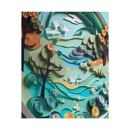 Eye-Catching Beach Landscape: Paper Quilling Art - Poster