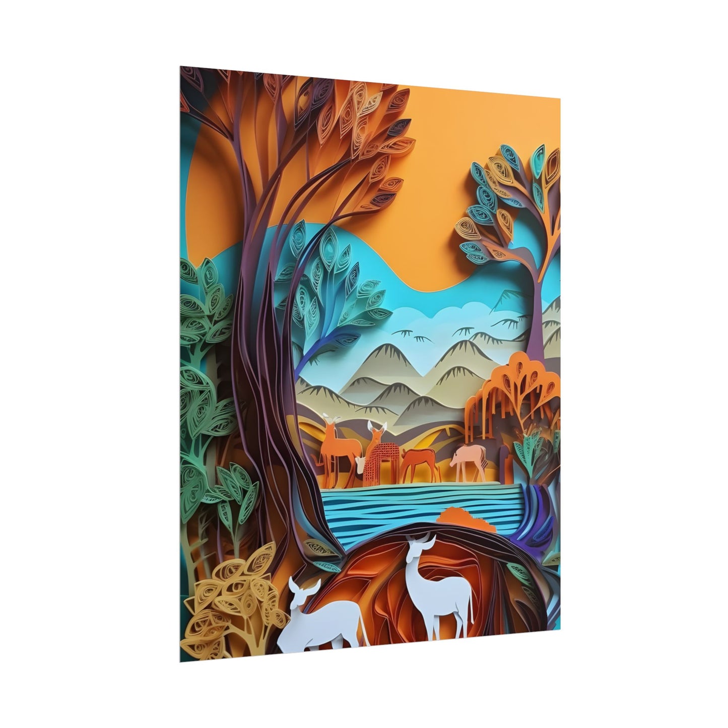 Vibrant African Landscape: Eye-Catching Paper Quilling Art - Poster