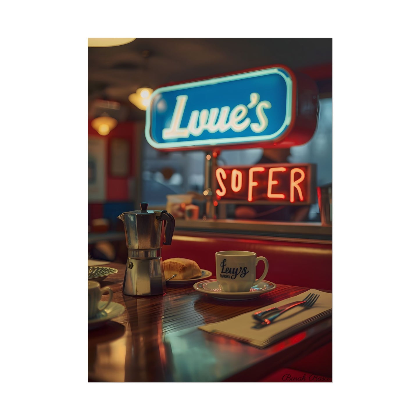 Retro Kitchen Diner Scene: Cozy Coffee Moment - Poster