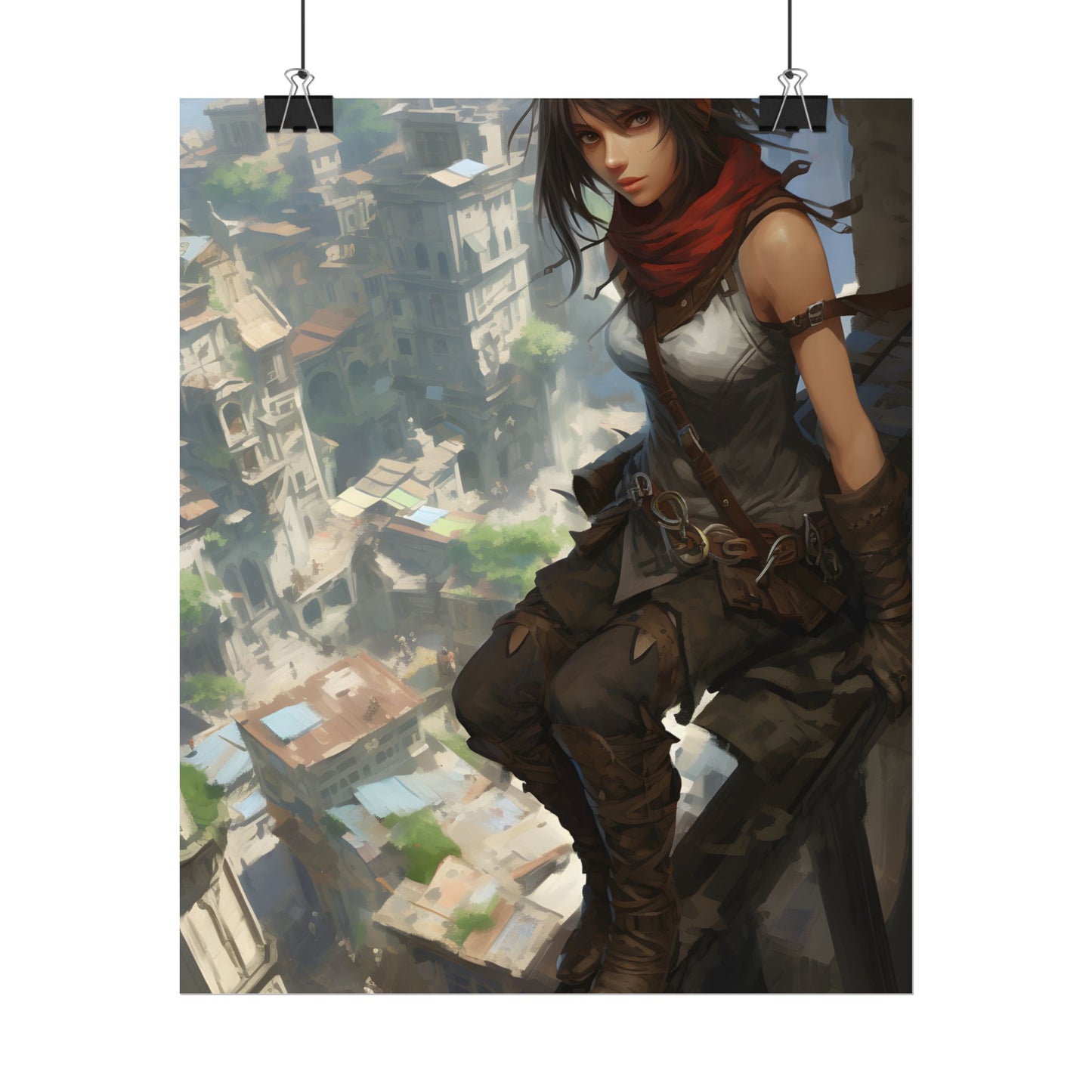 Anime Fantasy Bird's Eye View: White Feathers Digital Art - Poster