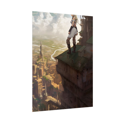 Dramatic Birds Eye View: Anime Blonde Female in Contemplation - Poster