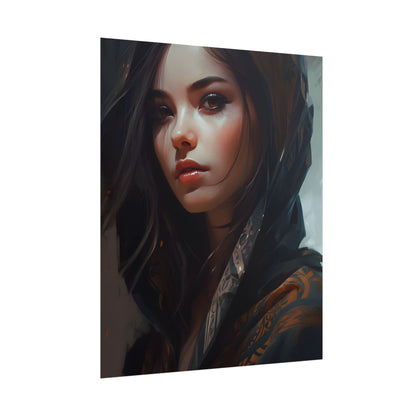 Dark Hair Woman: Colorful Portrait Digital Artwork - Poster