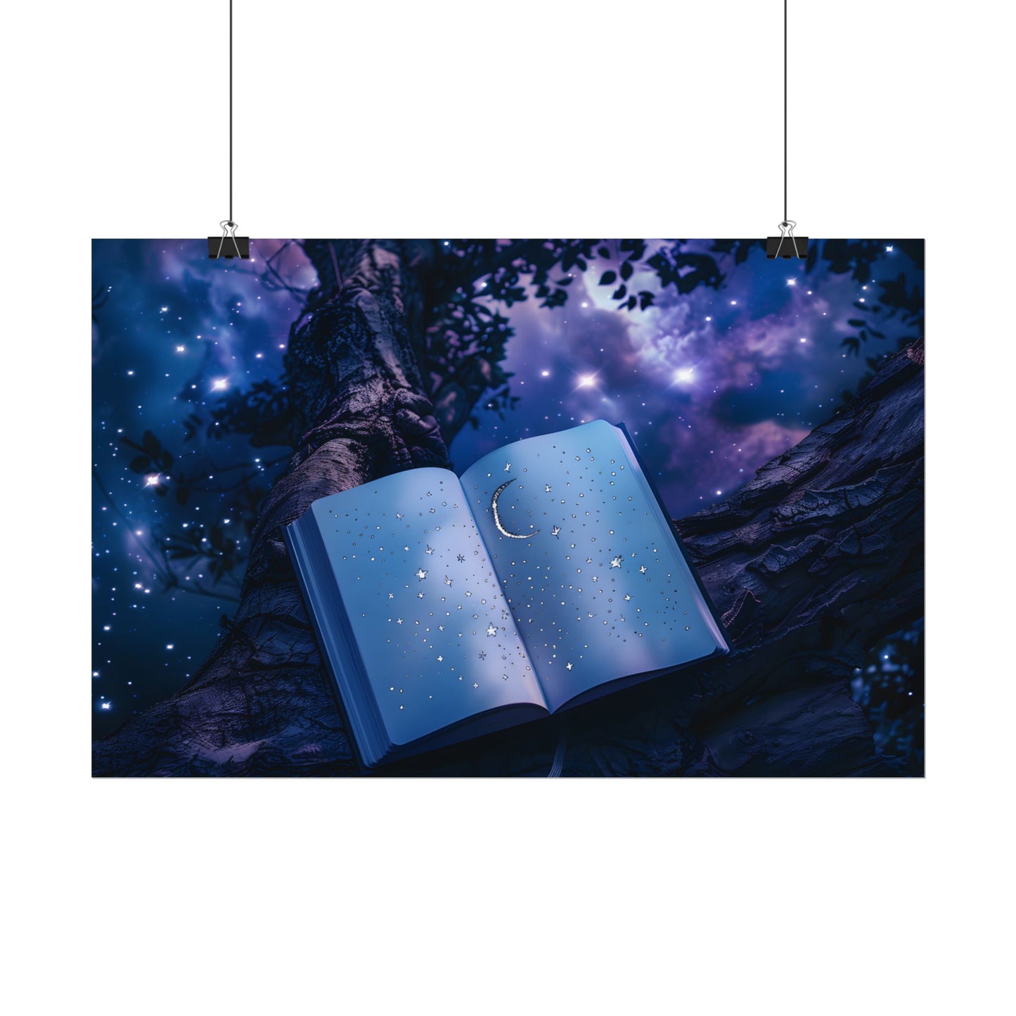 Mystical Night Sky: Celestial Dreams with Crescent Moon and Stars - Poster