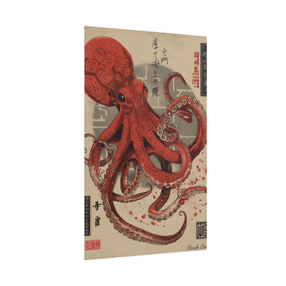 Stylized Japanese Octopus: Muted Watercolor Artwork - Poster