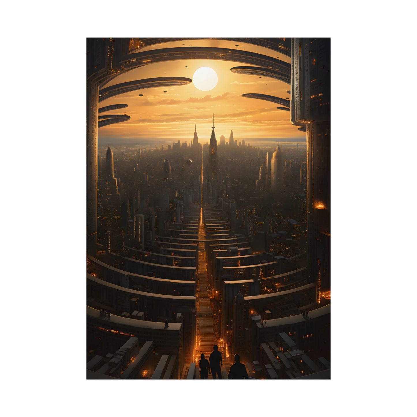 Dystopian Utopia: Futuristic Cityscape with Dark Facade - Poster