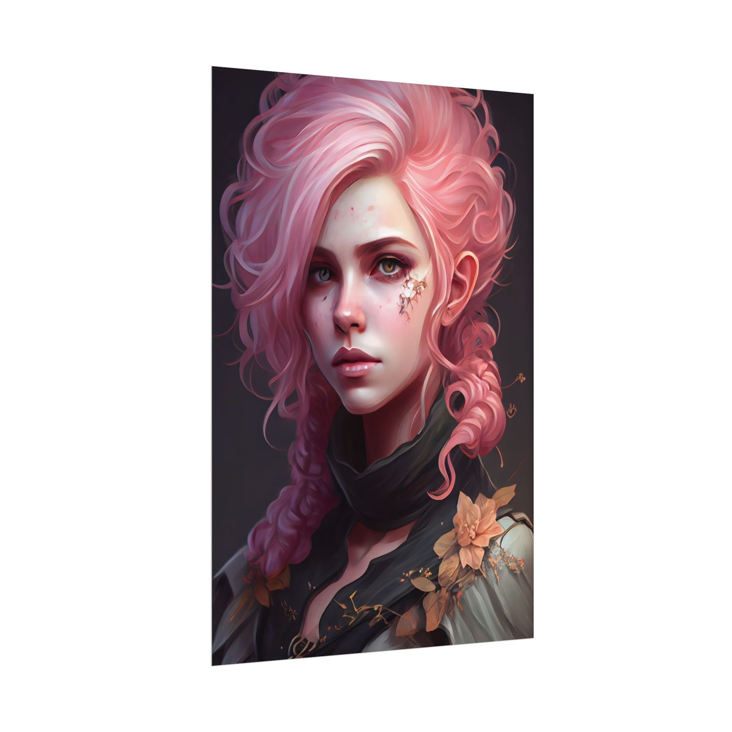 Astonishing Female Portrait: Vibrant Pink Hair in Dark Elegance - Poster
