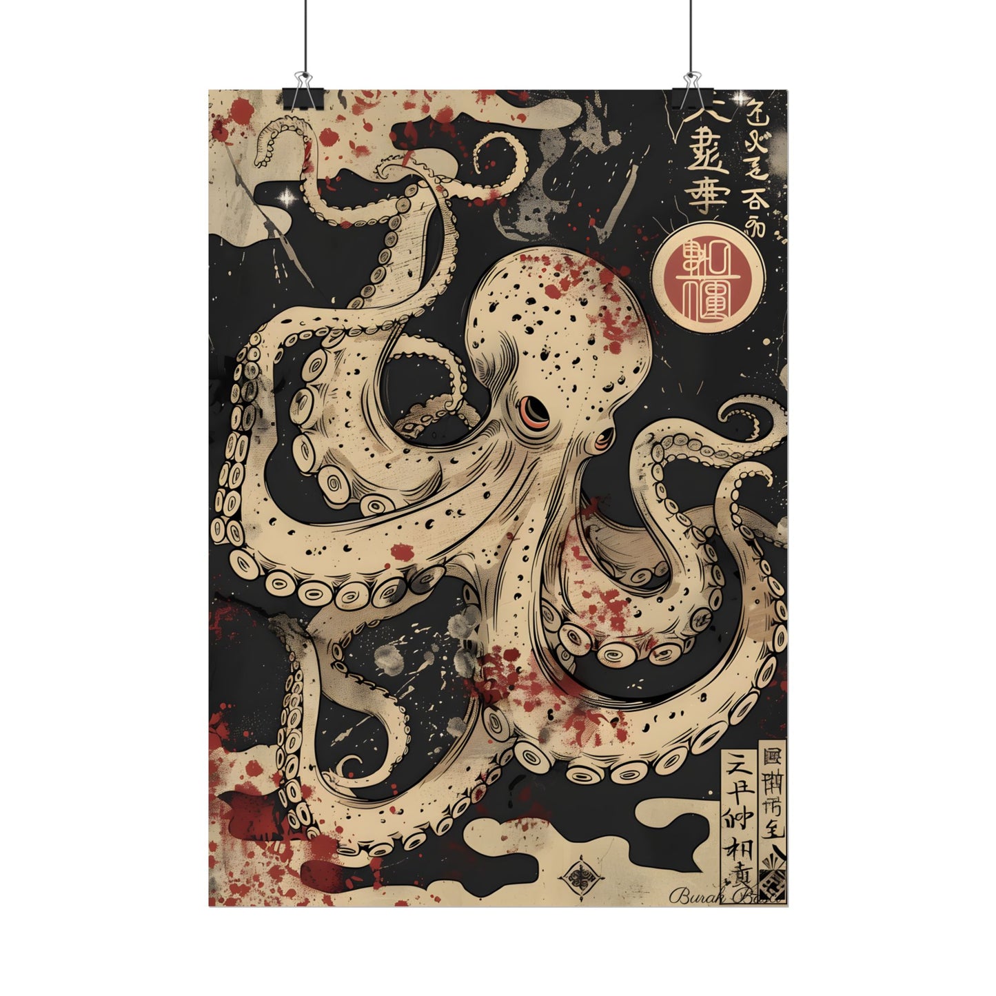 Stylized Japanese Octopus: Minimal Artwork - Poster