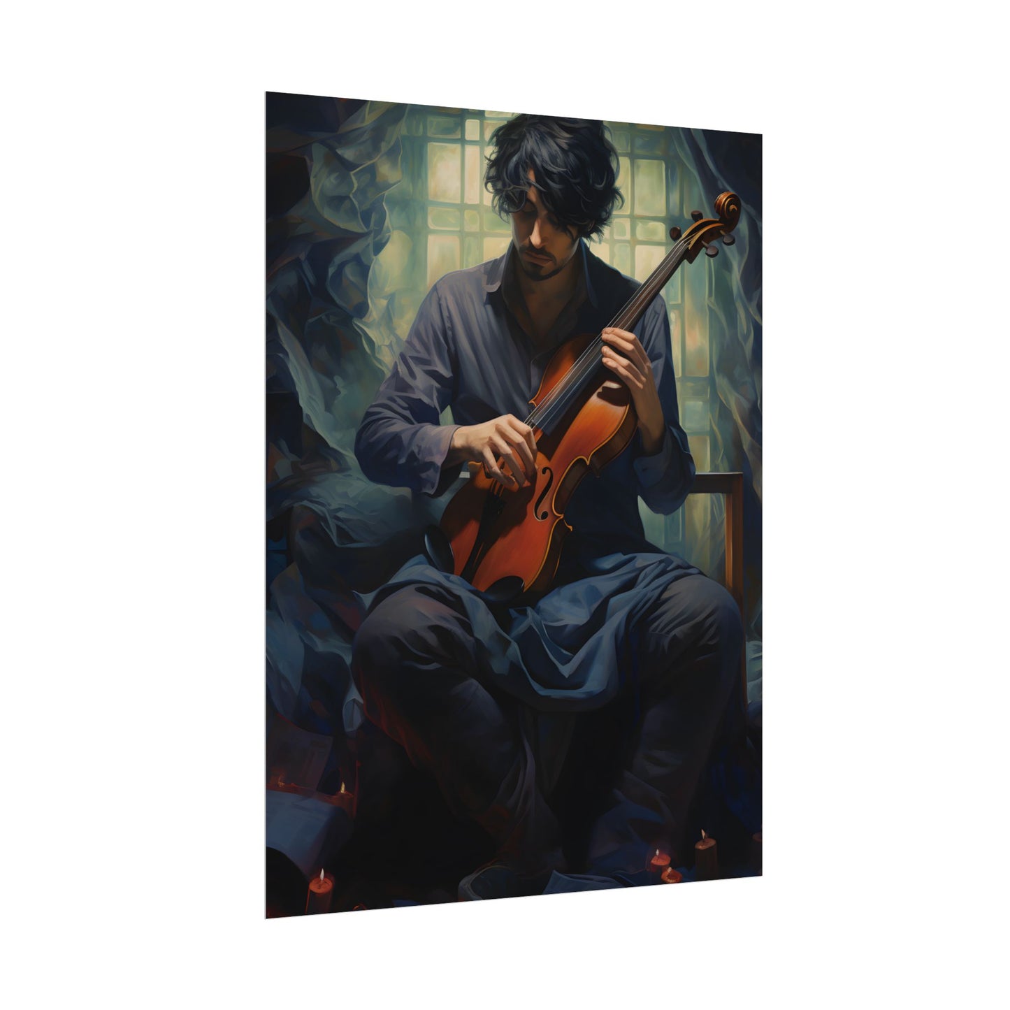 Mysterious Musician: Intimate Guitar Portrait - Poster
