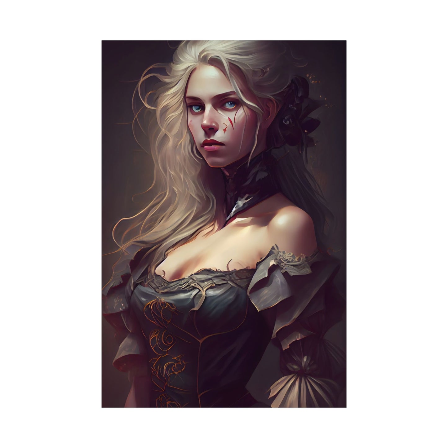 Blonde Female Portrait in a Dress: Stunning Artwork - Poster
