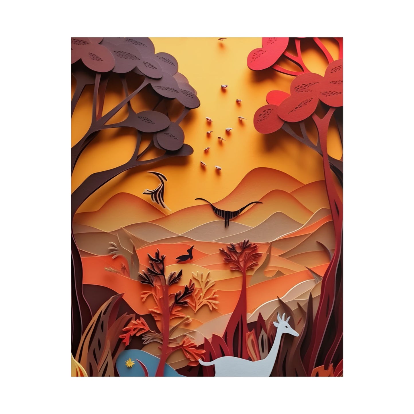 Vibrant African Quilled Landscape: Colorful Paper Artwork - Poster
