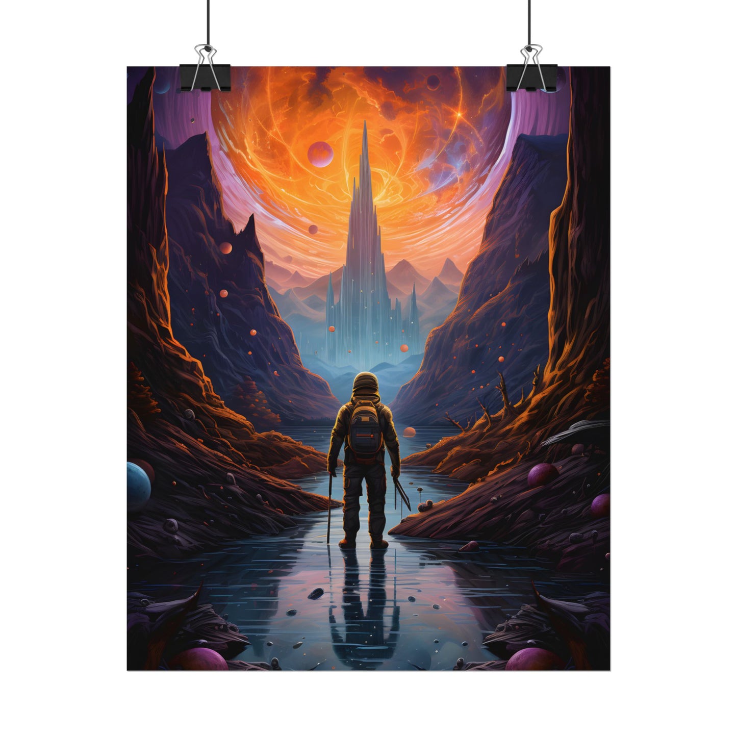 Futuristic Explorer in Wilderness: Sci-Fi Artwork - Poster