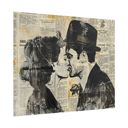 Vintage Romance Couples: Newsprint Artwork - Intimate Moments - Poster