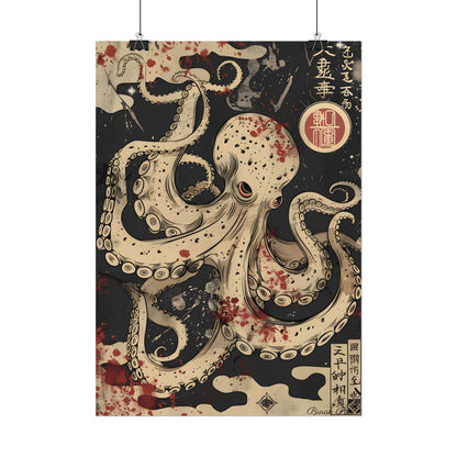 Stylized Japanese Octopus: Minimal Artwork - Poster