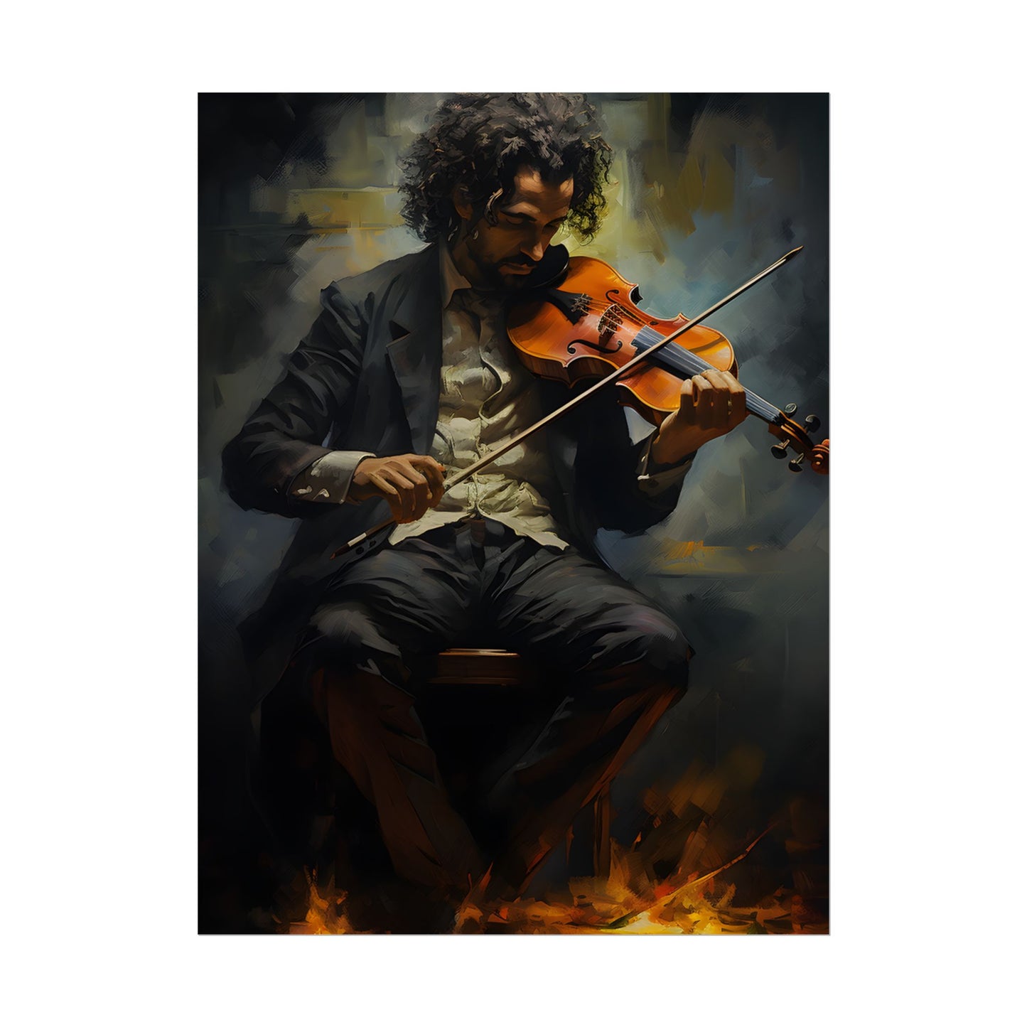 Mysterious Musician Portrait: Digital Artwork - Poster