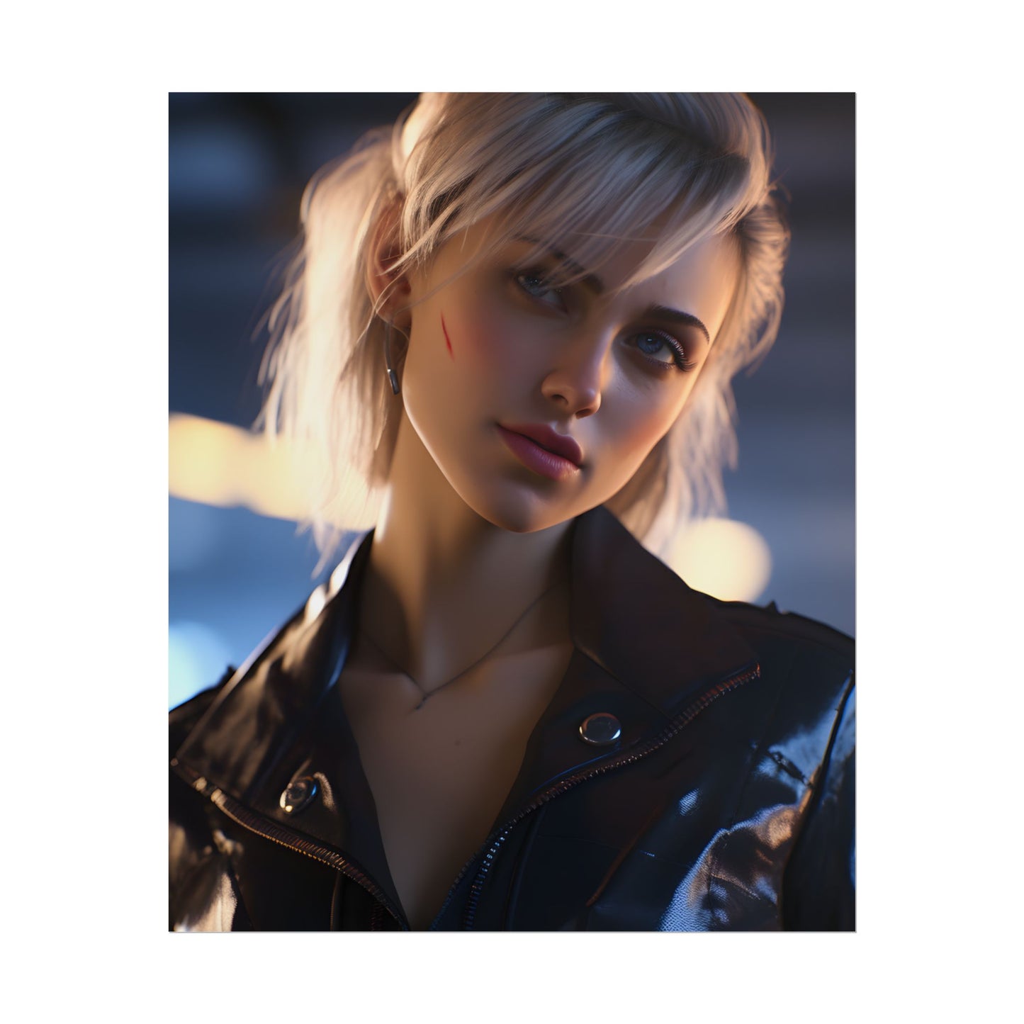 Cyberpunk Teenage Girl: Blonde Digital Art - Poster
