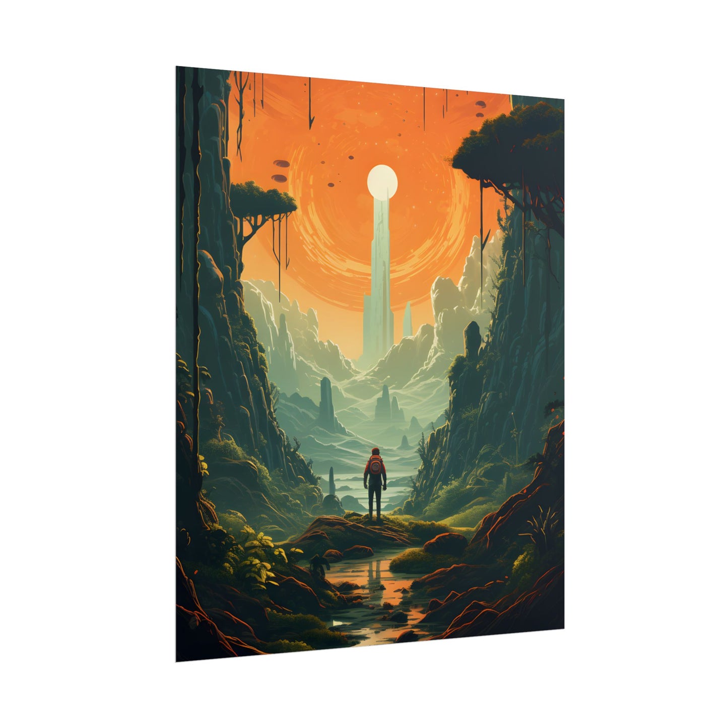 Futuristic Wilderness Explorer: Solo Discovery in Sci-Fi Terrain - Poster