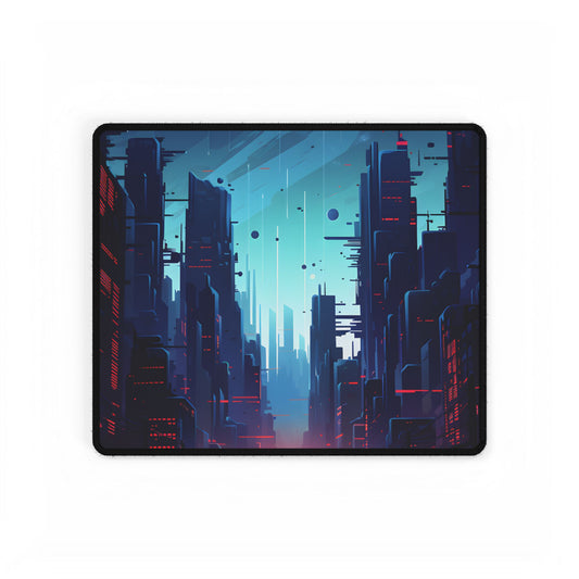 Cyberpunk City Night: Neon Lights Digital Artwork - Desk Mat