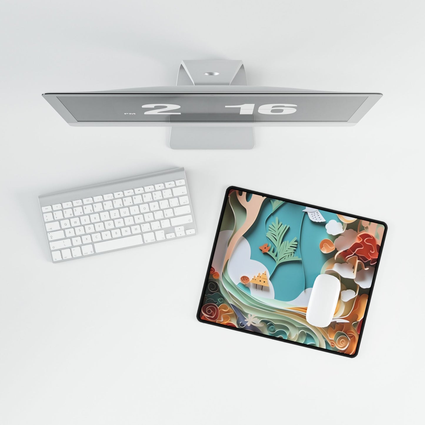 Paper Quilled Beach Sunset: Calming Beach Landscape Artwork - Desk Mat