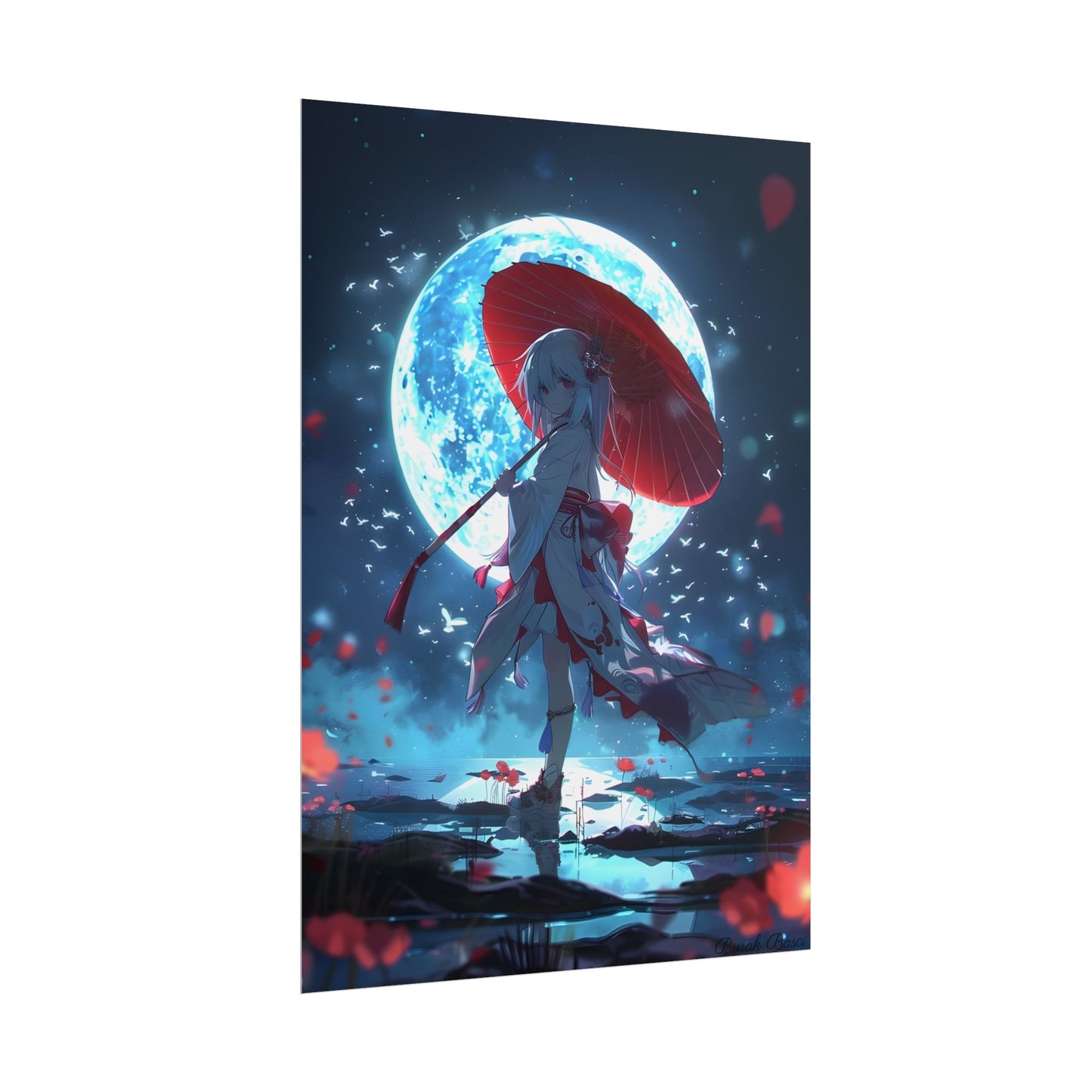 Cute Anime Girl with Umbrella: Rainy Day Art - Poster