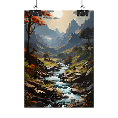 Majestic Waterfall Oil Painting: A Captivating Artwork - Poster