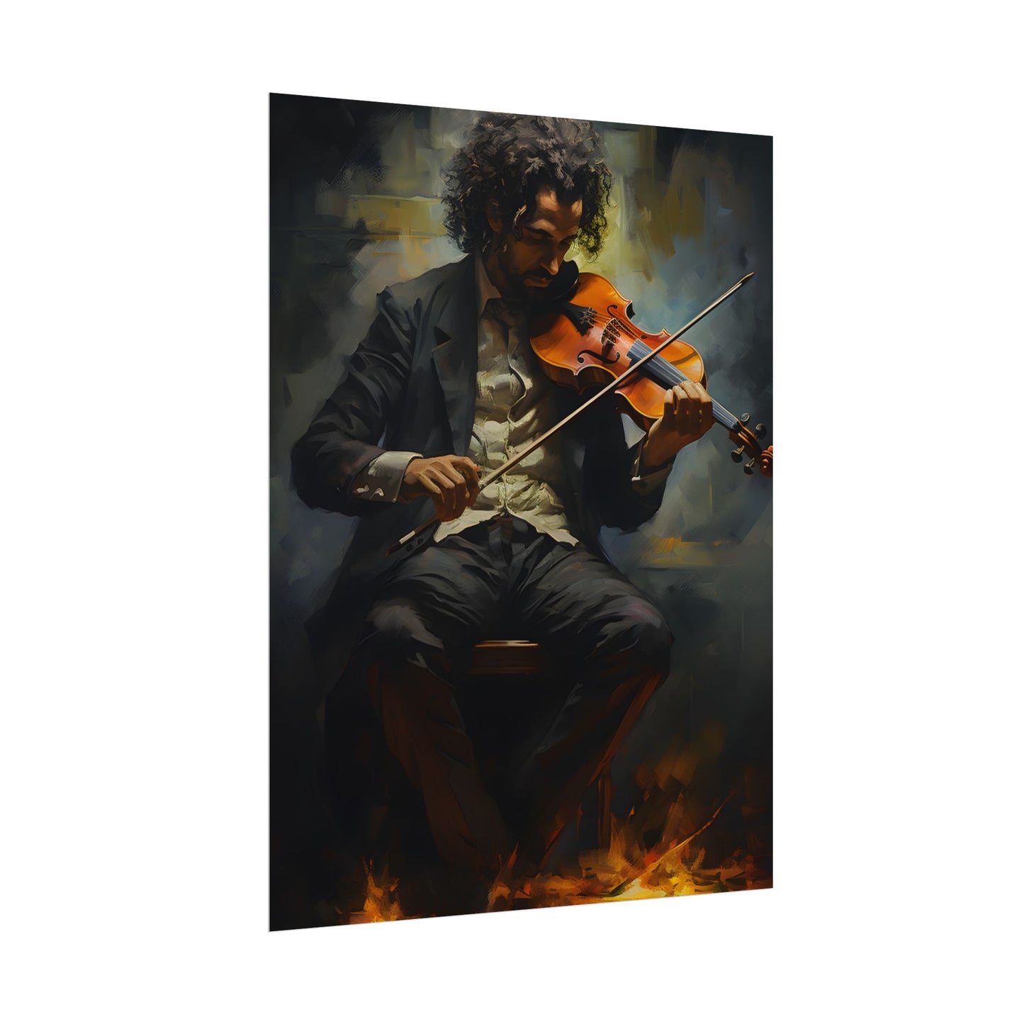 Mysterious Musician Portrait: Digital Artwork - Poster