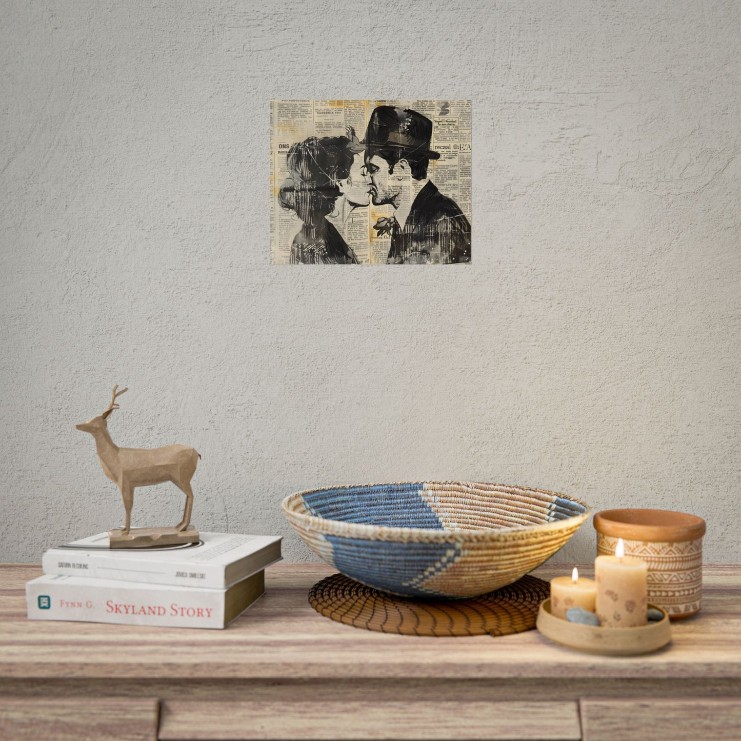 Vintage Romance Couples: Newsprint Artwork - Intimate Moments - Poster
