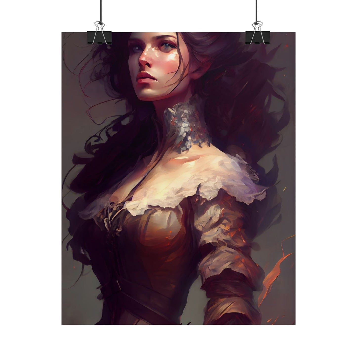 Lovely Brown Hair Portrait: Stunning Female Art - Poster
