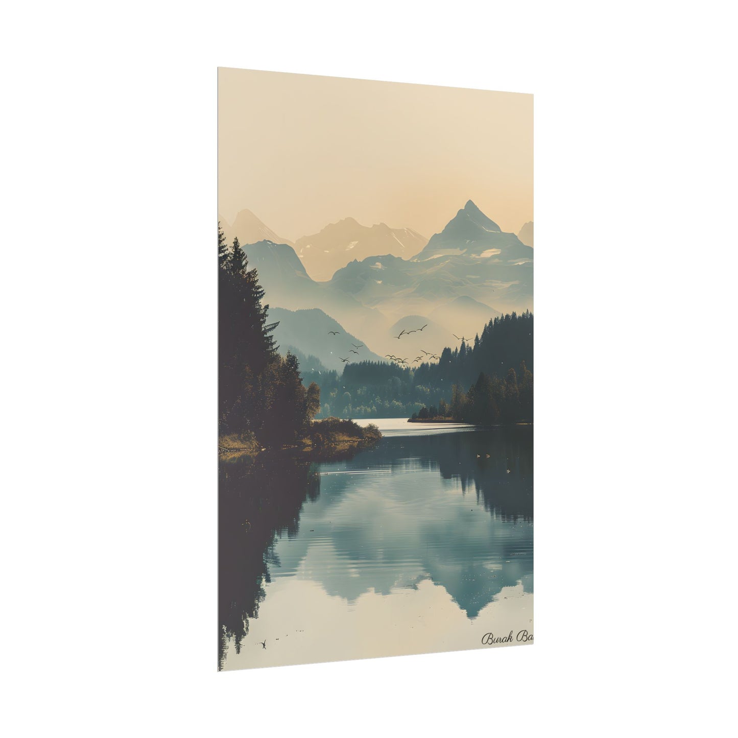 Serene Mountain Lake Aerial: Birds Eye View Artwork - Poster