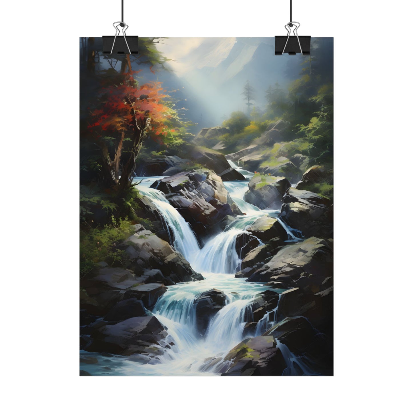 Breathtaking Waterfall: Oil Painting Masterpiece - Poster