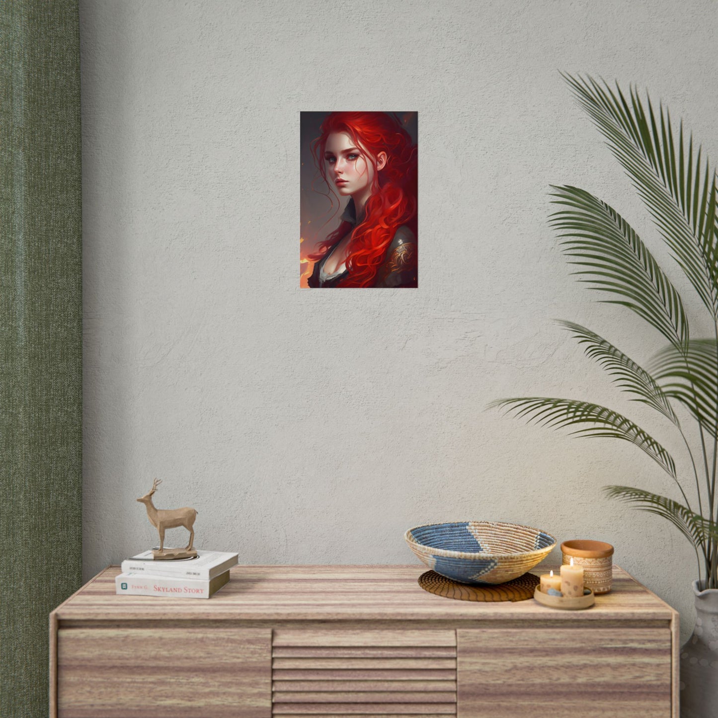 Composed Redhead: Elegant Portrait in Vibrant Red - Poster