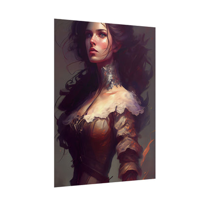Lovely Brown Hair Portrait: Stunning Female Art - Poster