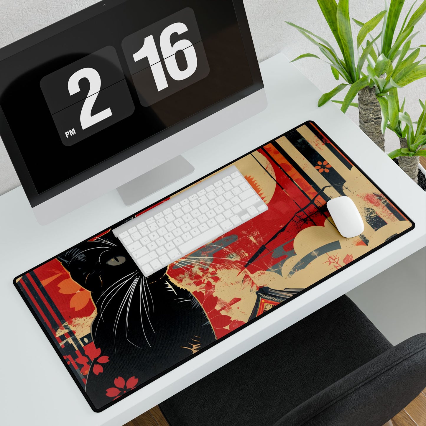 Whimsical Cat: Unconventional Smoking Scene - Desk Mat