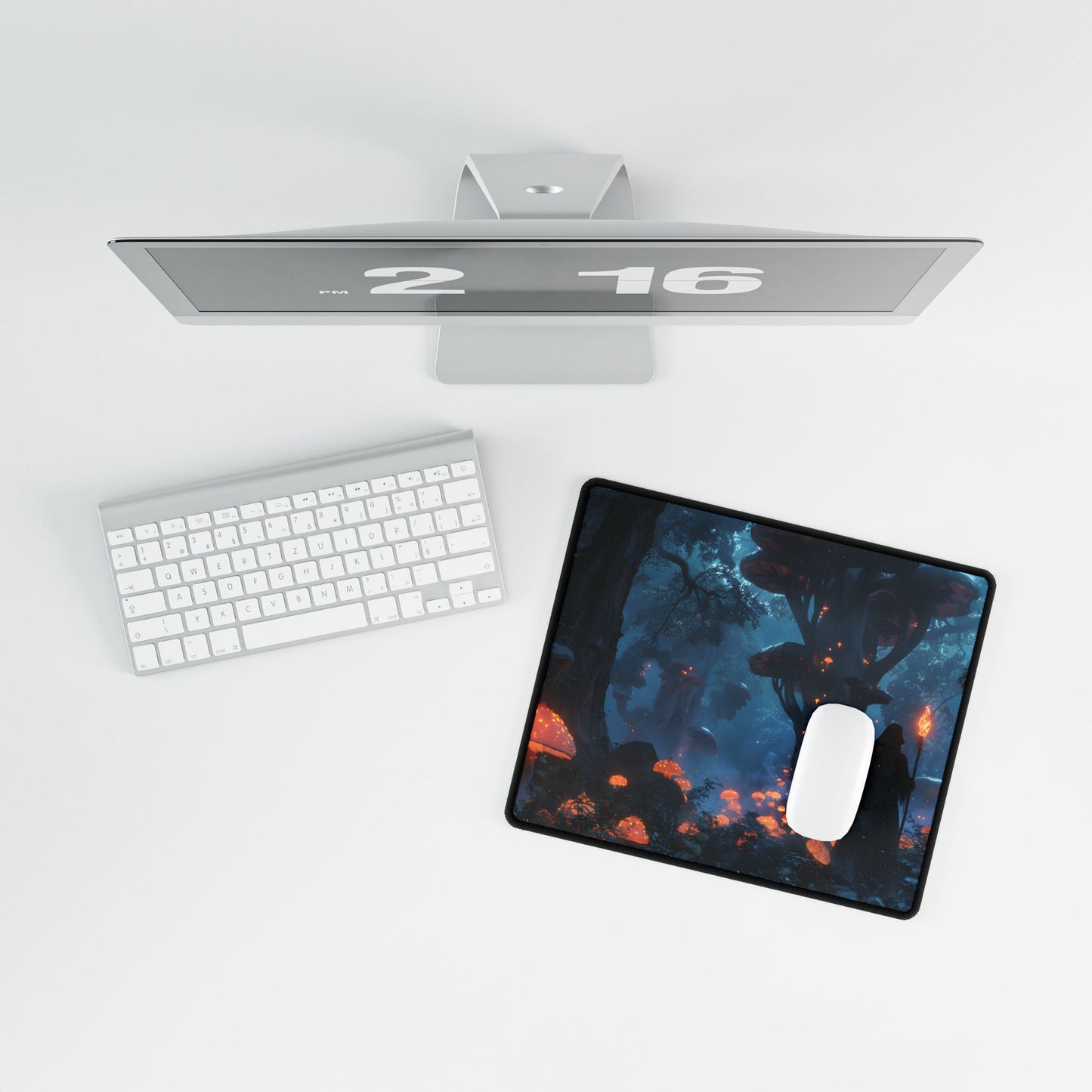 Mystical Forest Encounter: Vibrant Witch Artwork - Desk Mat