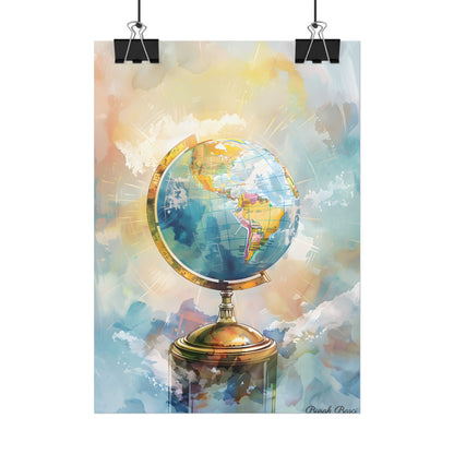 Vintage-Style Globe: World Map with Iconic Features - Poster