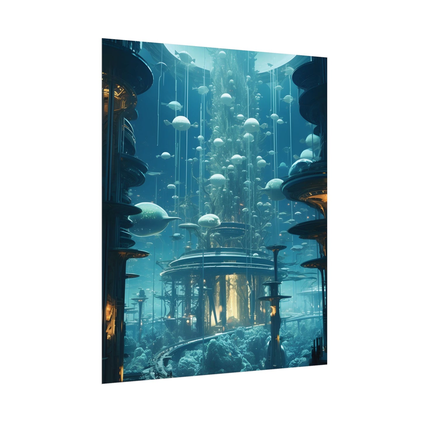 Underwater City of Tomorrow: Futuristic Urban Landscape Art - Poster