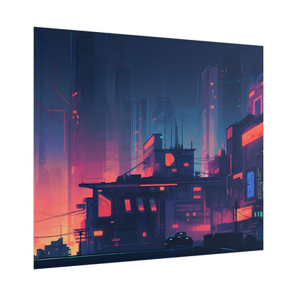 Cyberpunk Night: Melancholic Cityscape Digital Art - Poster