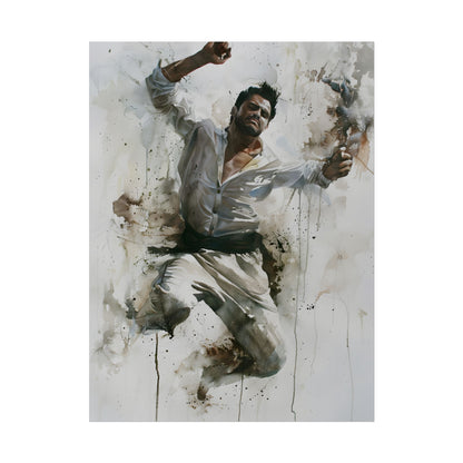 Watercolor Artwork: Man Dancing in Dynamic Movement - Poster