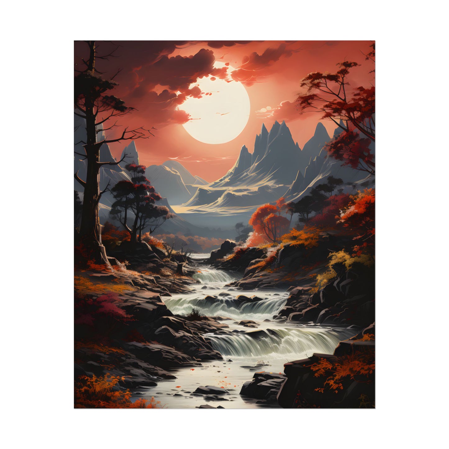 Breathtaking Waterfall Oil Painting: A Realistic Artwork - Poster