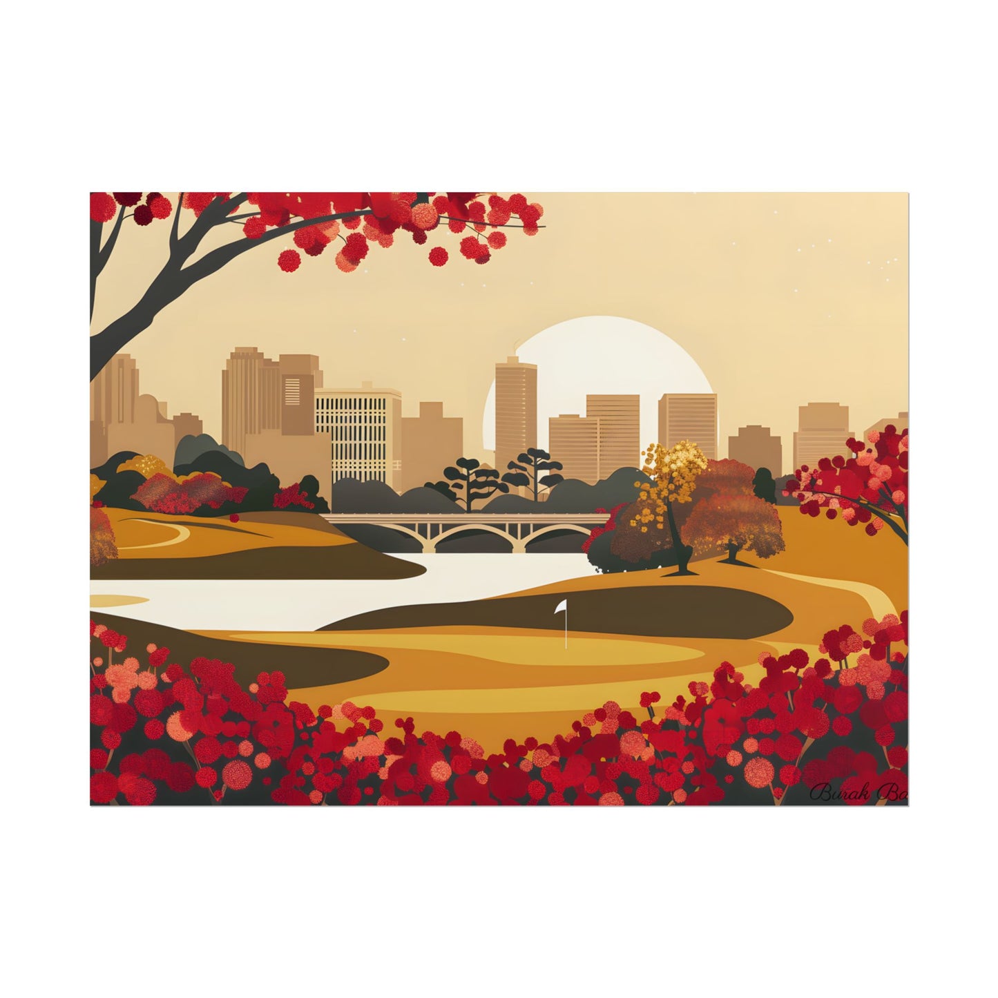 Retro Golf Illustration: Classic Course Scene - Poster