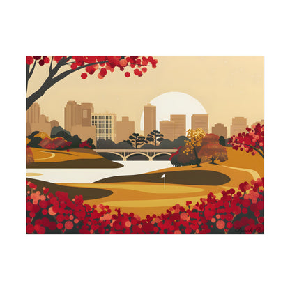 Retro Golf Illustration: Classic Course Scene - Poster