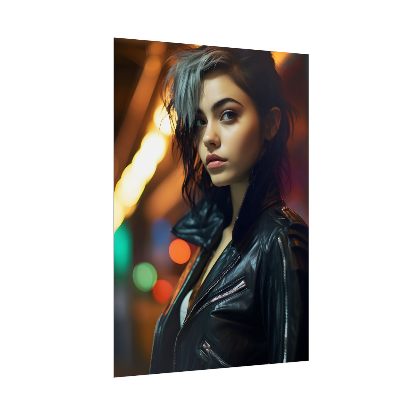 Vibrant Digital Art Print: Teenage Cyberpunk Close-Up - Poster