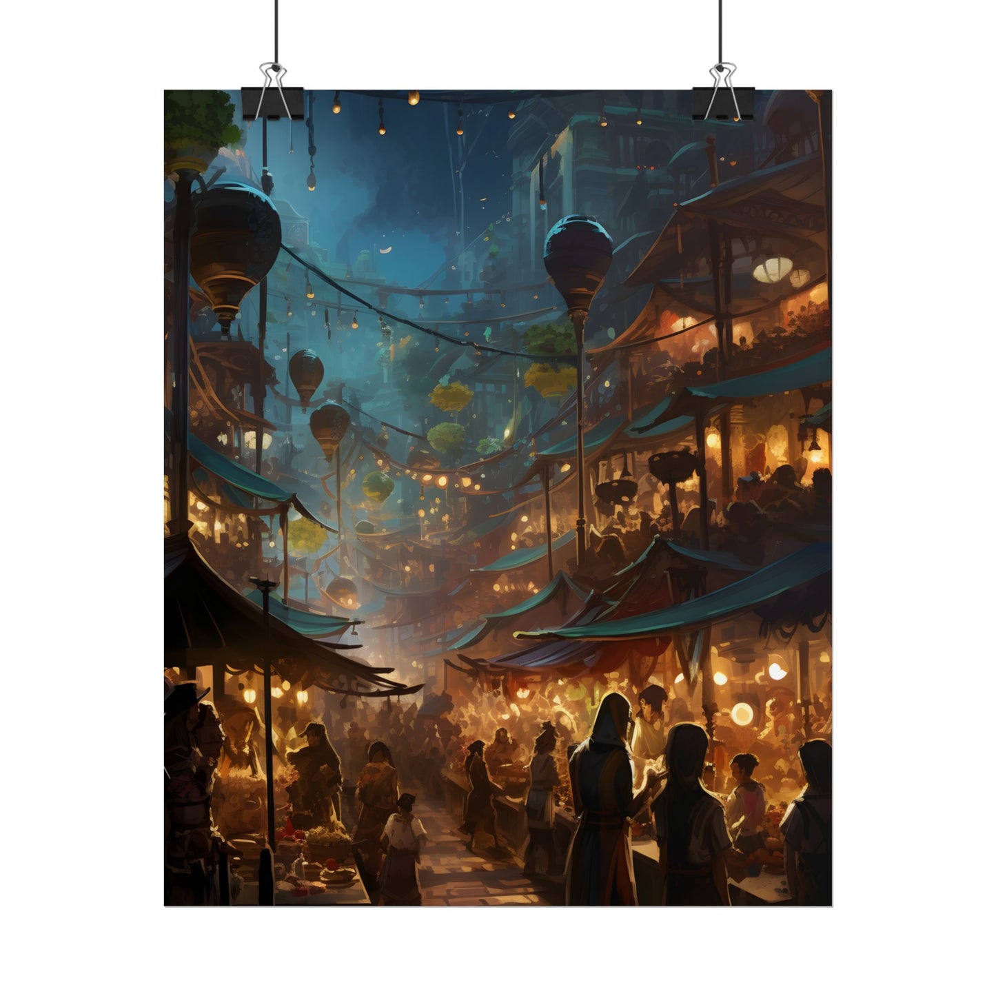 Enchanting Night Street Food Market: Colorful Artwork - Poster