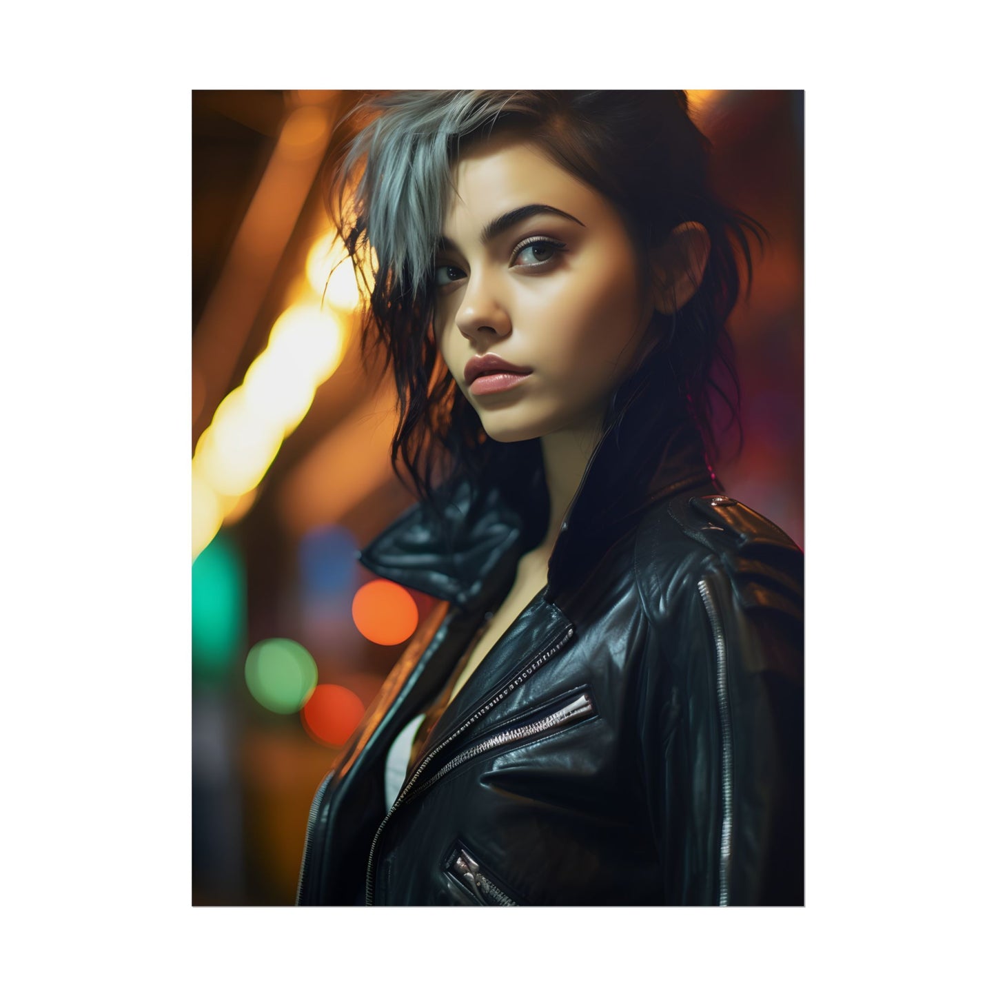 Vibrant Digital Art Print: Teenage Cyberpunk Close-Up - Poster