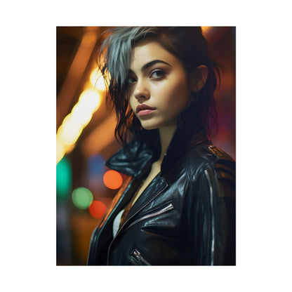 Vibrant Digital Art Print: Teenage Cyberpunk Close-Up - Poster