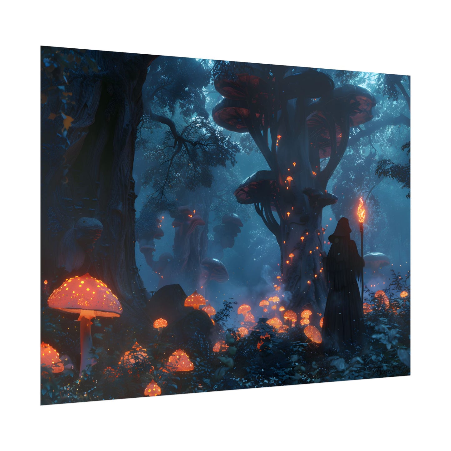 Mystical Forest Encounter: Vibrant Witch Artwork - Poster