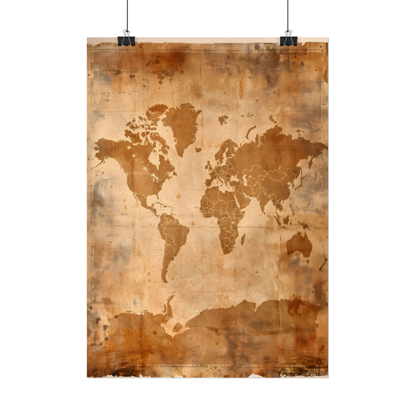 Vintage World Map: Artistic Cartography on Canvas - Poster