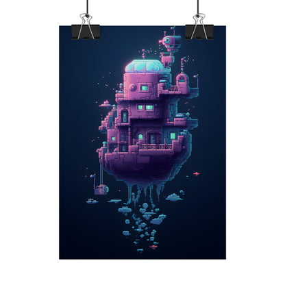 Cyberpunk Pixel Art: Futuristic Cityscape Digital Artwork - Poster