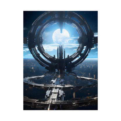 Futuristic Space Station: Orbiting Multimoon Planet Artwork - Poster